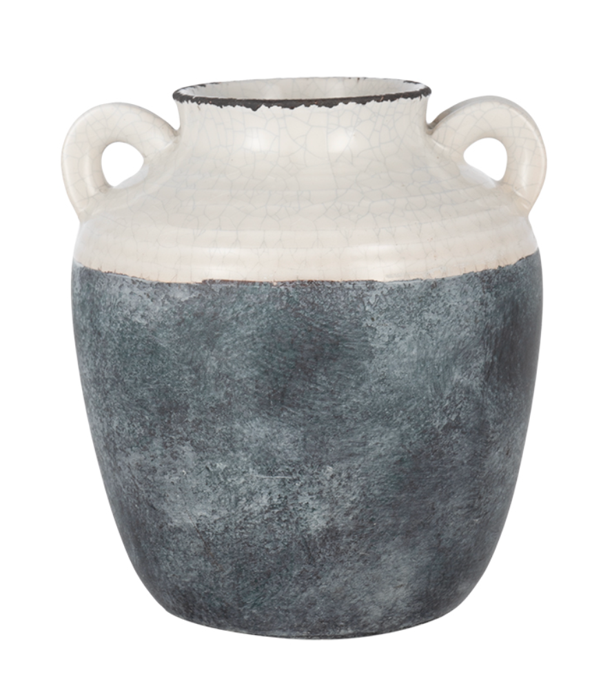 White & Gray Ceramic Flower Vase w/ Handles