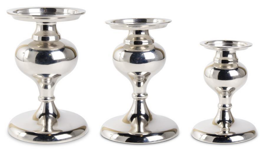 Candle Holder Metal Polished Silver LG