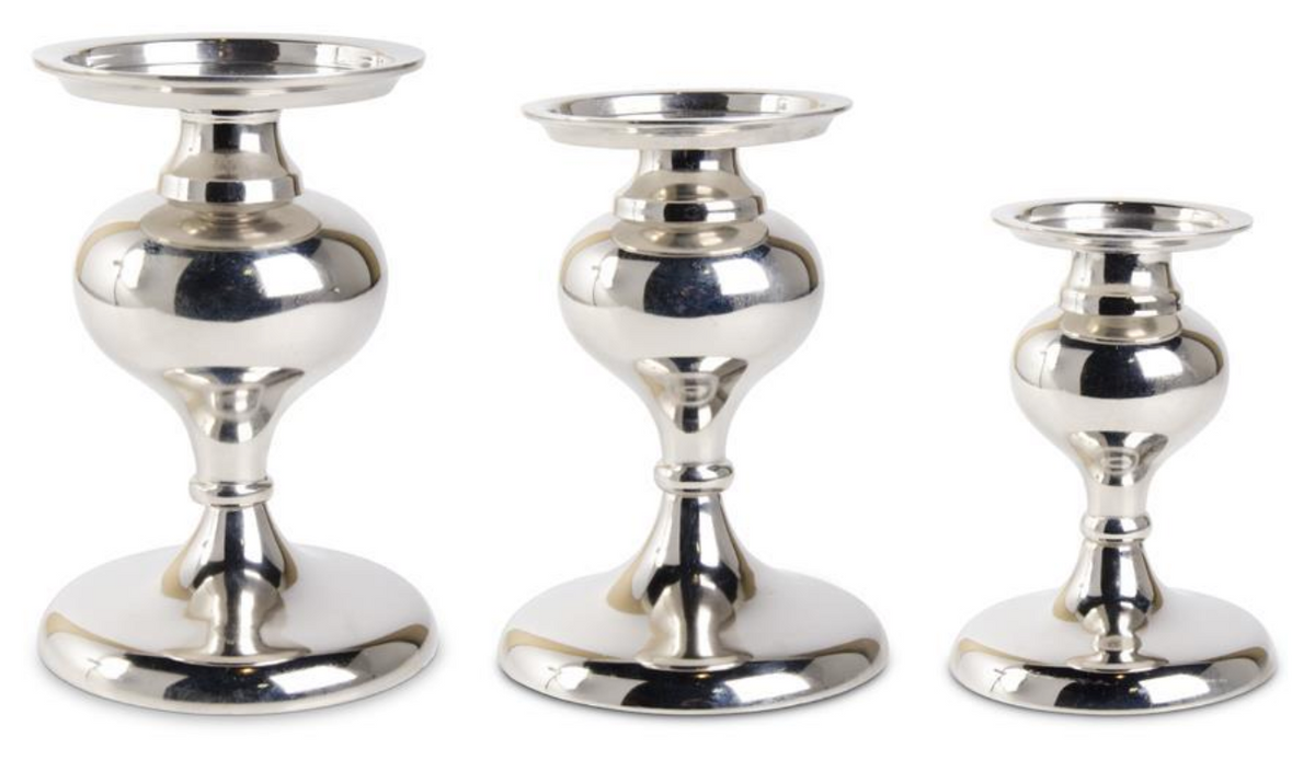 Candle Holder Metal Polished Silver