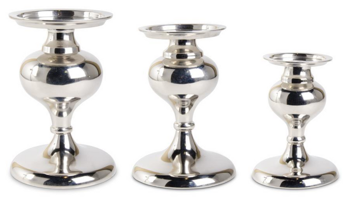 Candle Holder Metal Polished Silver LG