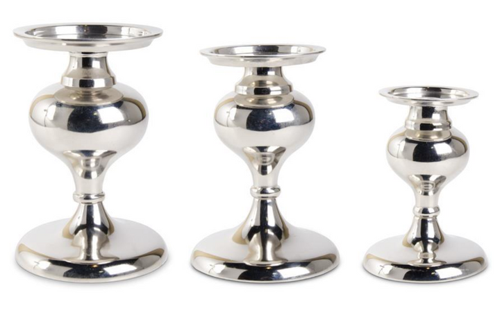 Candle Holder Metal Polished Silver MD