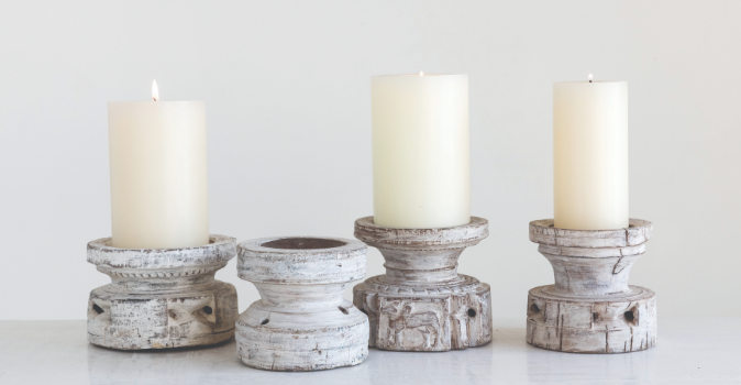 Candle Holder Distressed Wood