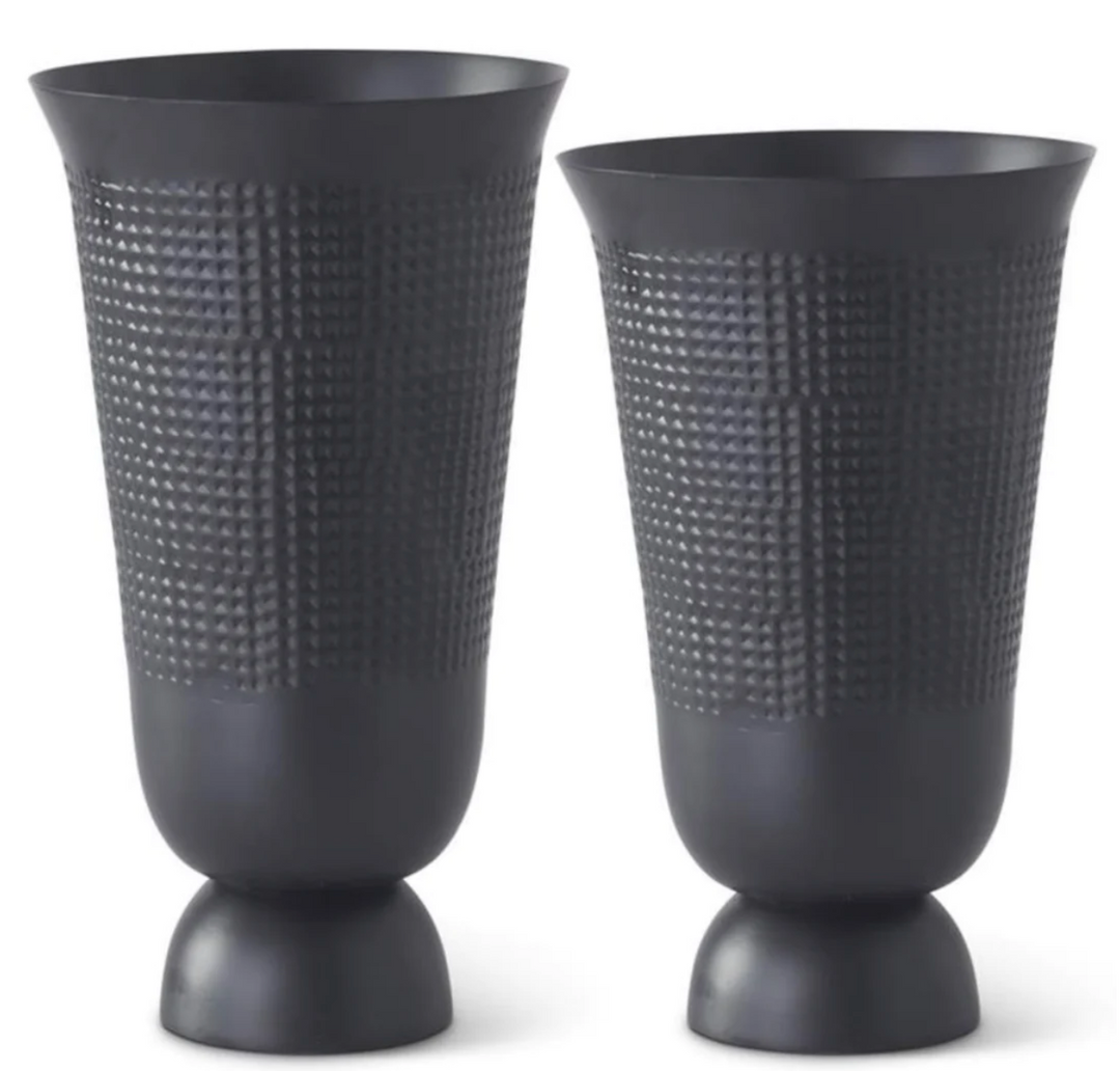 14" Textured Black Metal Fluted vases