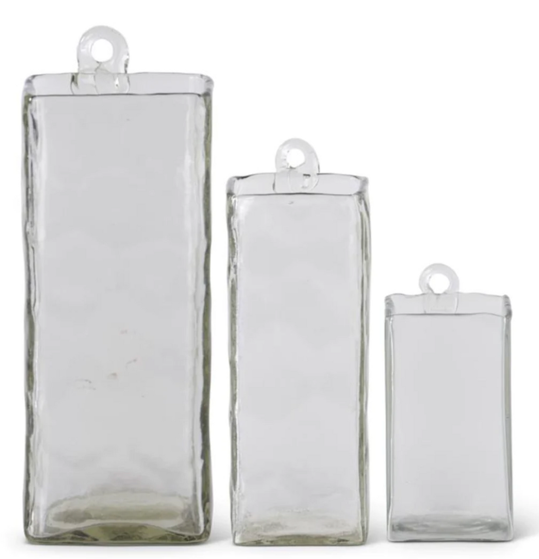Small Hand Blown Square Clear Vase KK