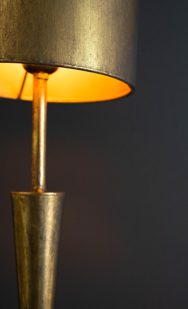 Lamp Floor Antique Gold w/ Metal Barrel Shade