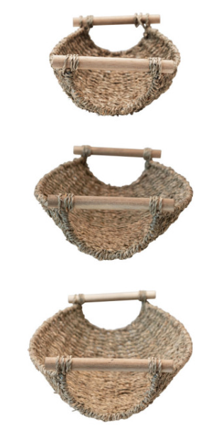 Tray-Decorative Seagrass/Metal w/ Wood Handles