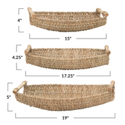 Tray-Decorative Seagrass/Metal w/ Wood Handles