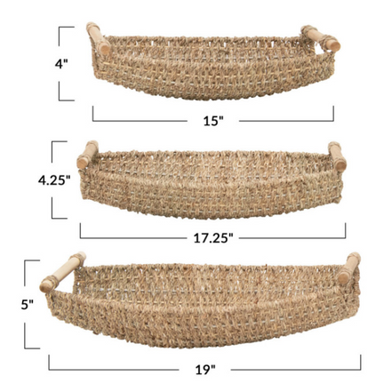 Tray-Decorative Seagrass/Metal w/ Wood Handles
