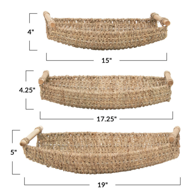 Tray-Decorative Seagrass/Metal w/ Wood Handles