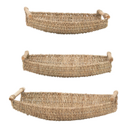 Tray-Decorative Seagrass/Metal w/ Wood Handles