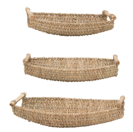 Tray-Decorative Seagrass/Metal w/ Wood Handles
