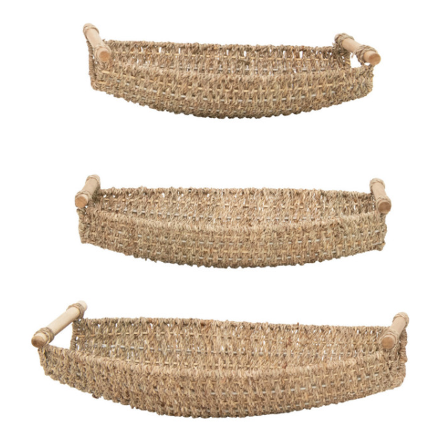 Tray-Decorative Seagrass/Metal w/ Wood Handles