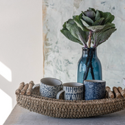 Tray-Decorative Seagrass/Metal w/ Wood Handles