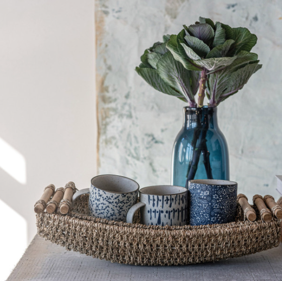 Tray-Decorative Seagrass/Metal w/ Wood Handles