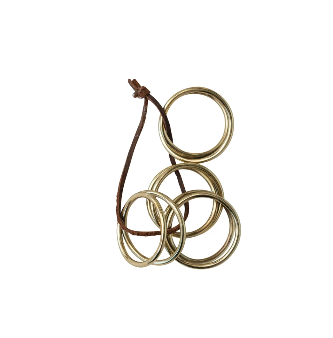 Brass Napkin Rings on Leather Tie, Set of 4
