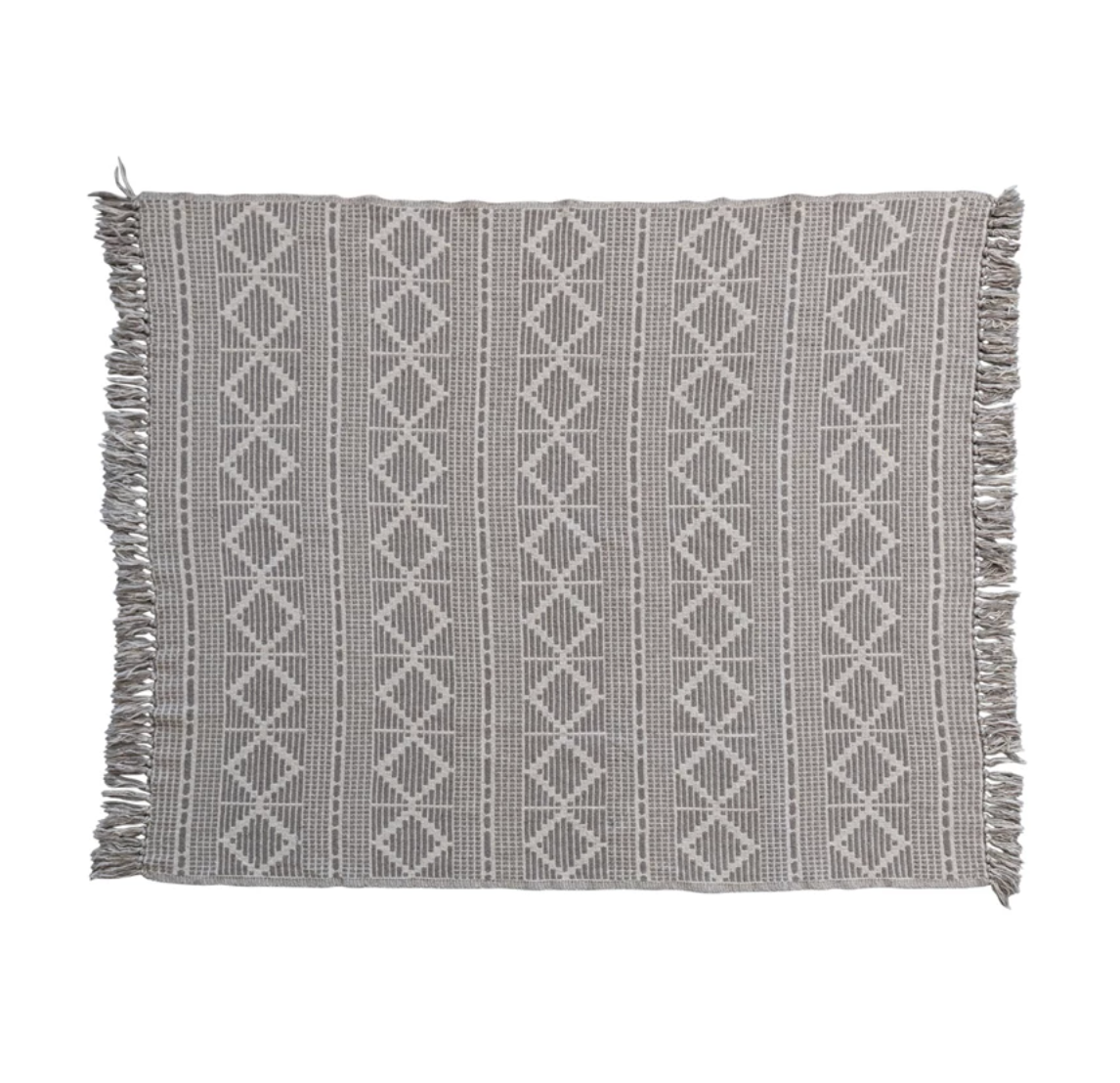 Recycled Cotton Jacquard Throw w/ Diamond Pattern, Grey & Natural