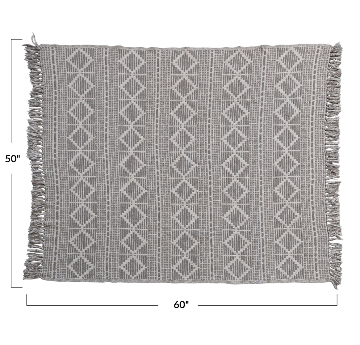 Recycled Cotton Jacquard Throw w/ Diamond Pattern, Grey & Natural
