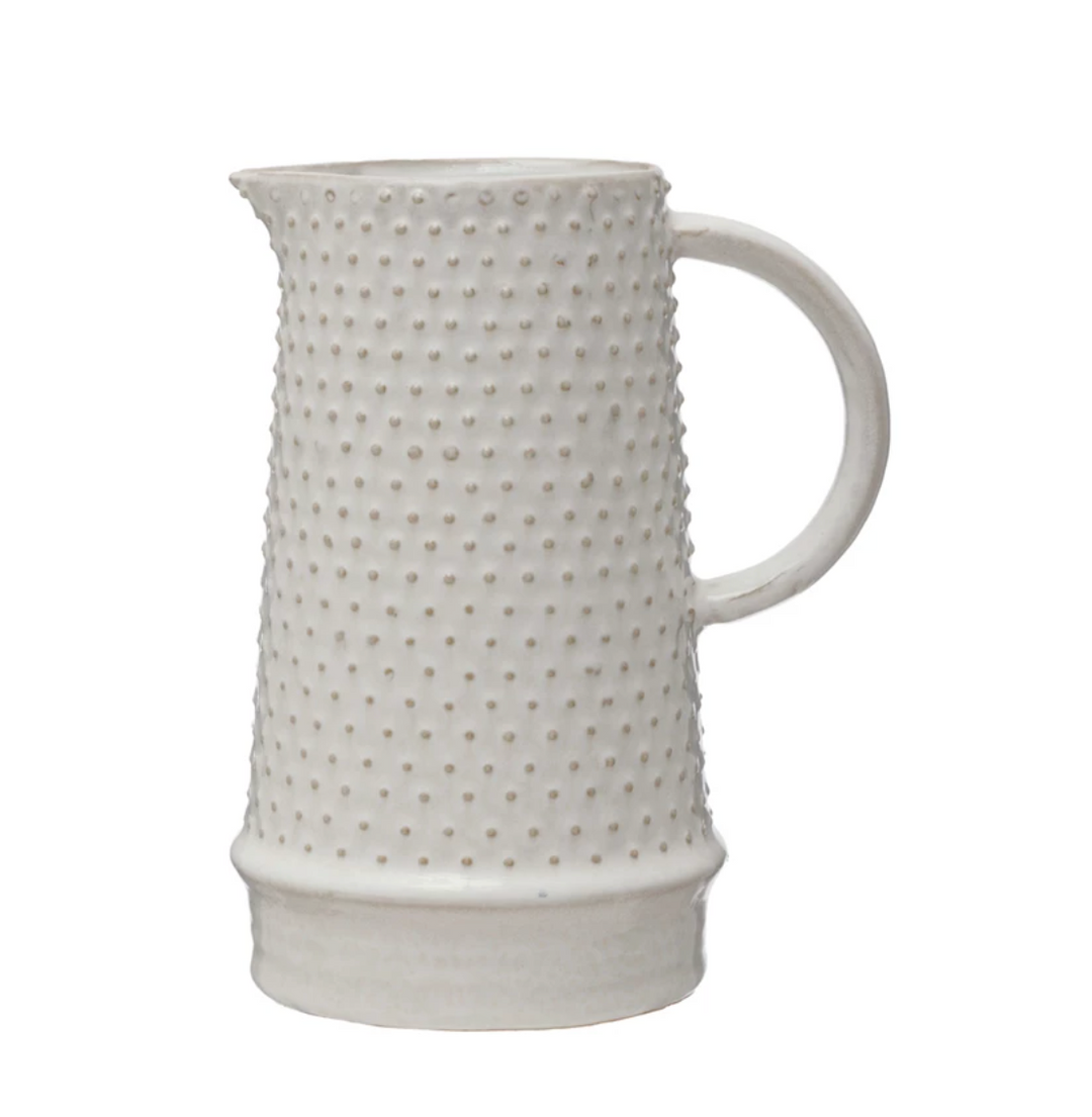 Dinnerware 46 oz. Embossed Stoneware Hobnail Pitcher, Reactive Glaze