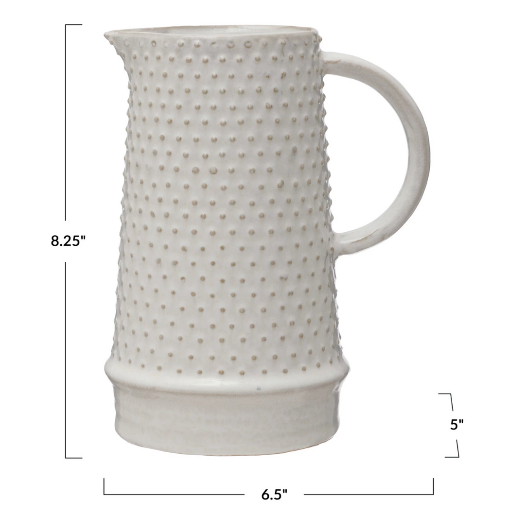 Dinnerware 46 oz. Embossed Stoneware Hobnail Pitcher, Reactive Glaze