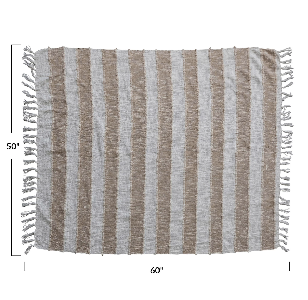 Woven Cotton Throw w/ Stripes & Fringe, Tan Color & Natural