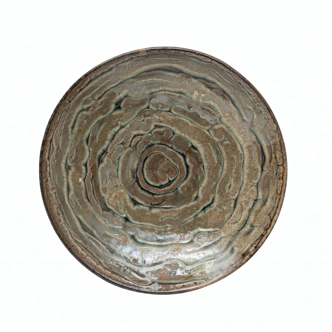 Decorative Stoneware Platter 14.25", Reactive Glaze