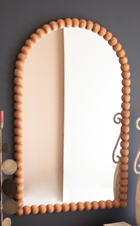 Arched Wooden Ball Framed Mirror