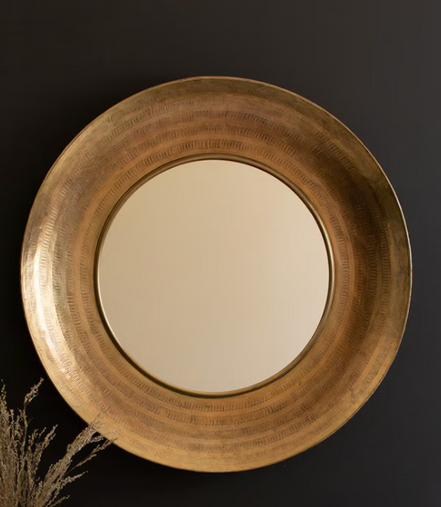 Round Hand Hammered Antique Brass Frame w/ Mirror