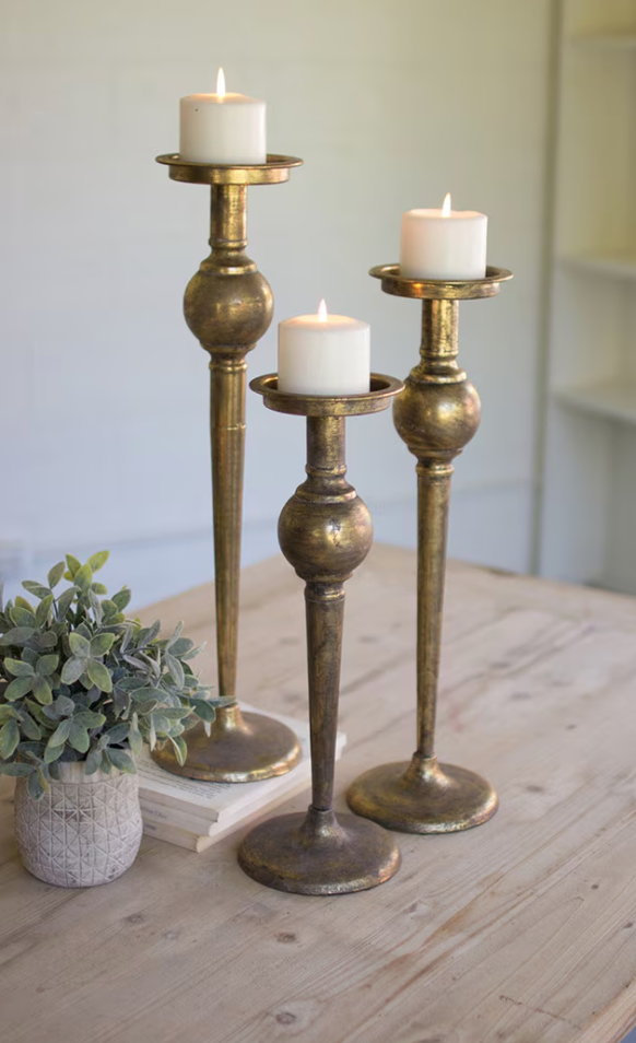 Antique Brass Finish Candle Stands