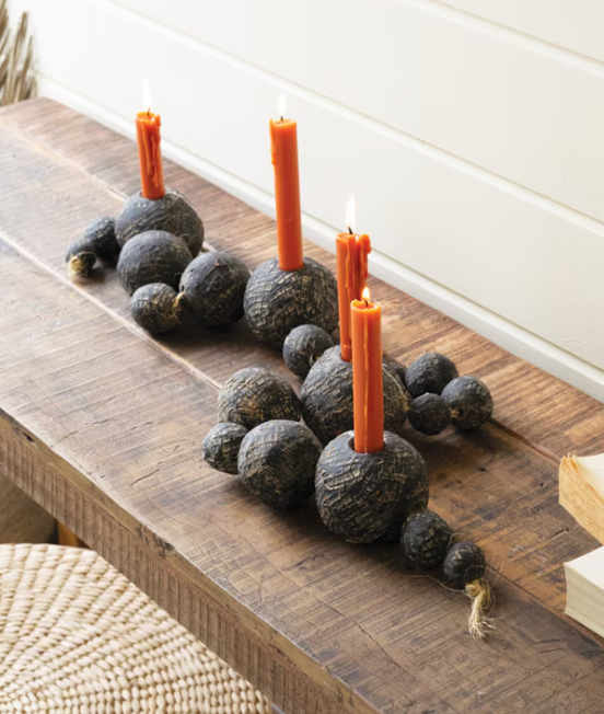 Black Tabletop Clay Beads Taper Holder