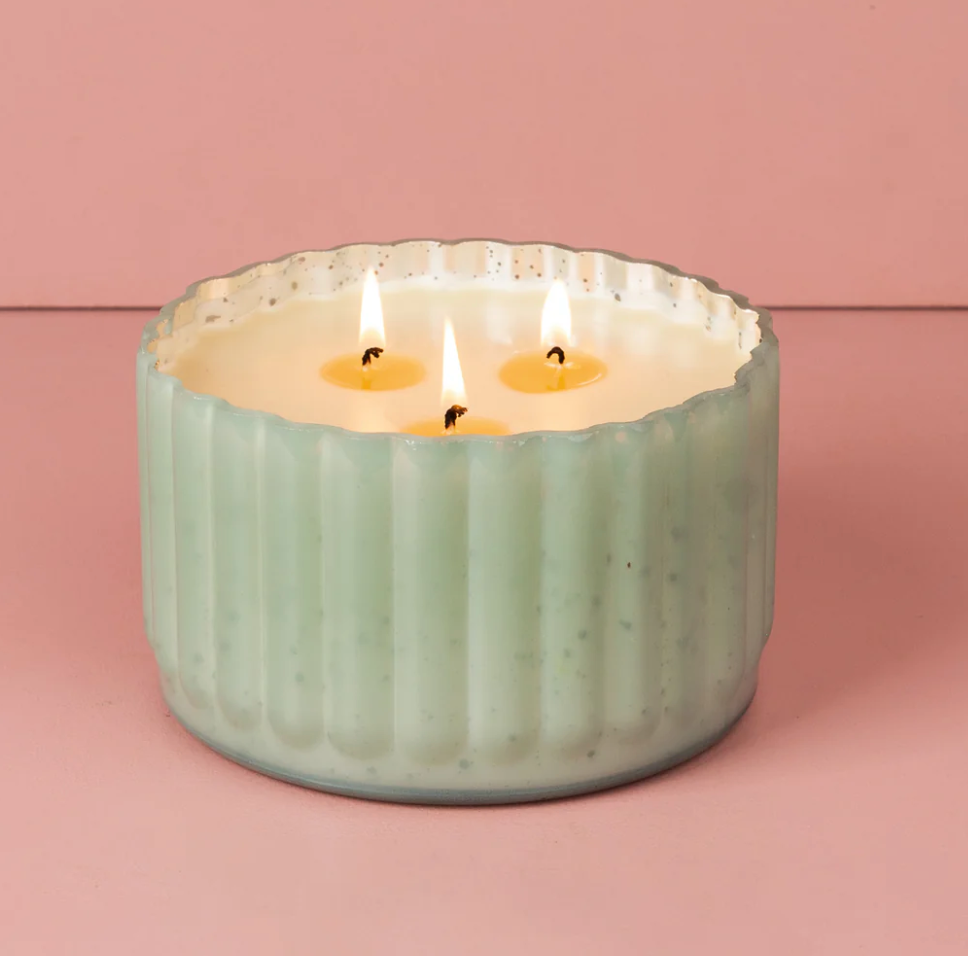 Sweet Grace Green Ribbed 3 Wick Candle