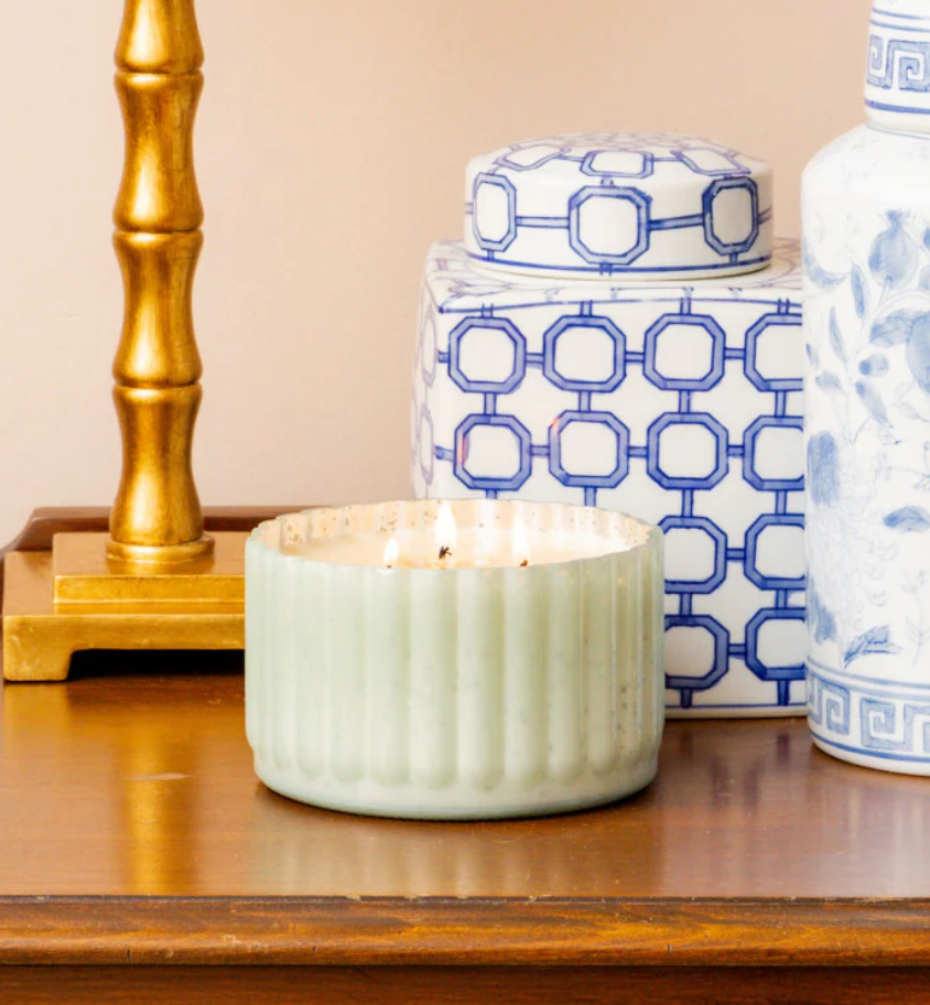 Sweet Grace Green Ribbed 3 Wick Candle