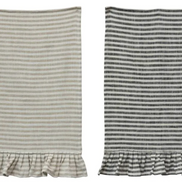Cotton Striped Tea Towel w/ Ruffle
