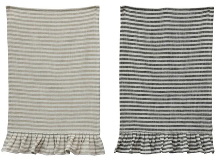 Cotton Striped Tea Towel w/ Ruffle