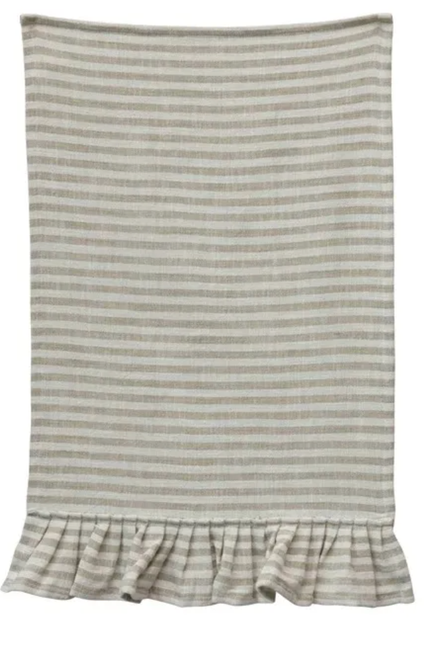 Cotton Striped Tea Towel w/ Ruffle