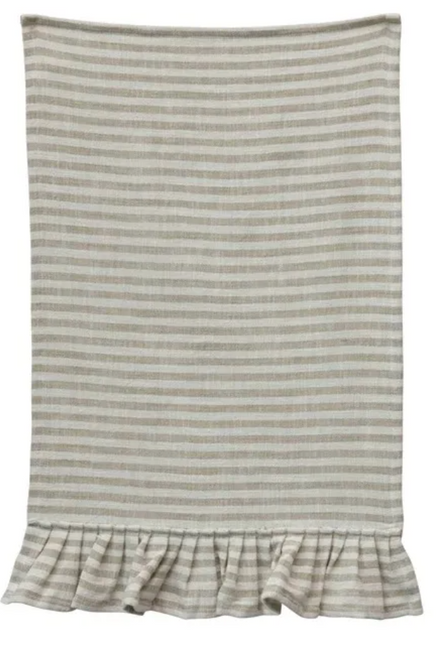 Cotton Striped Tea Towel w/ Ruffle