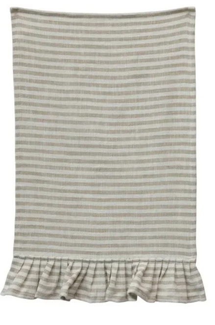 Cotton Striped Tea Towel w/ Ruffle