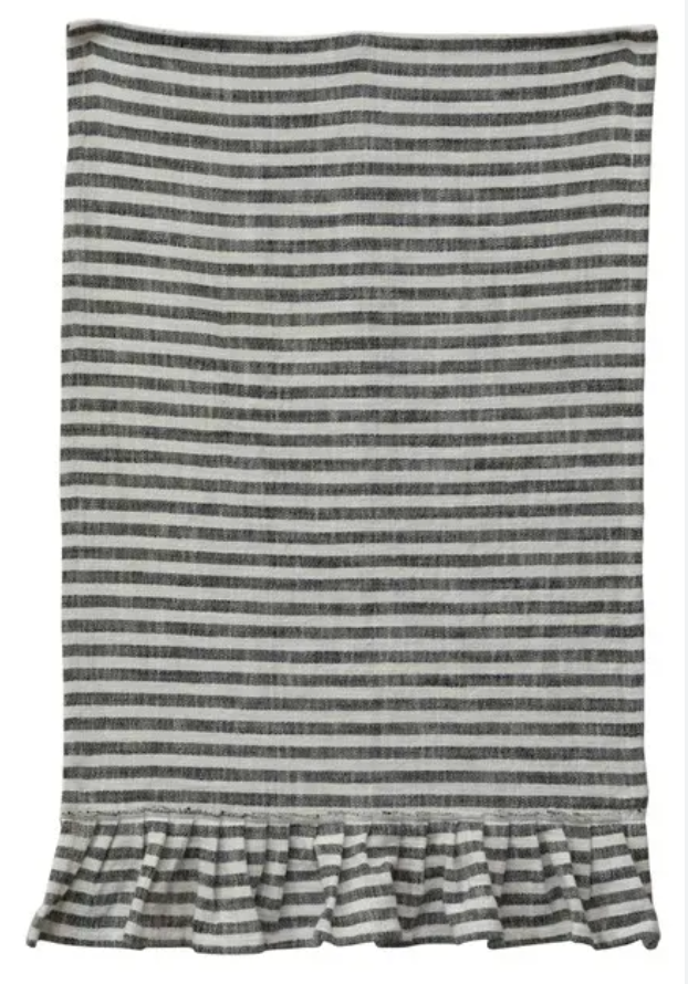 Cotton Striped Tea Towel w/ Ruffle