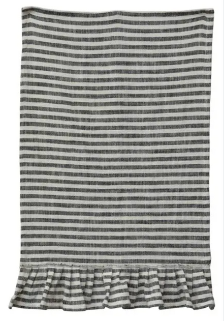 Cotton Striped Tea Towel w/ Ruffle
