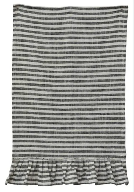 Cotton Striped Tea Towel w/ Ruffle