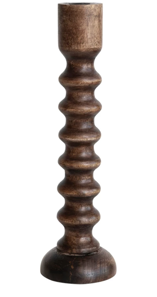 Hand-Carved Mango Wood Taper Holder