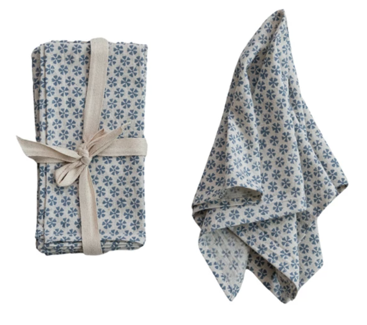 Cotton & Linen Napkins w/ Block Print Pattern