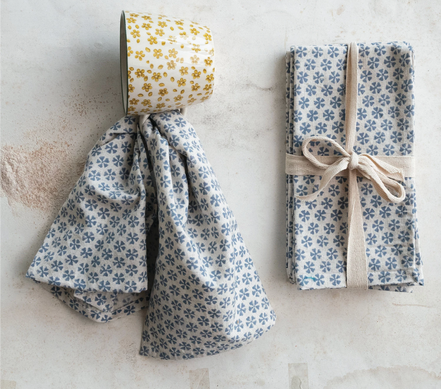 Cotton & Linen Napkins w/ Block Print Pattern