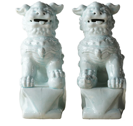 Pair of Porcelain Foo Dogs Sitting
