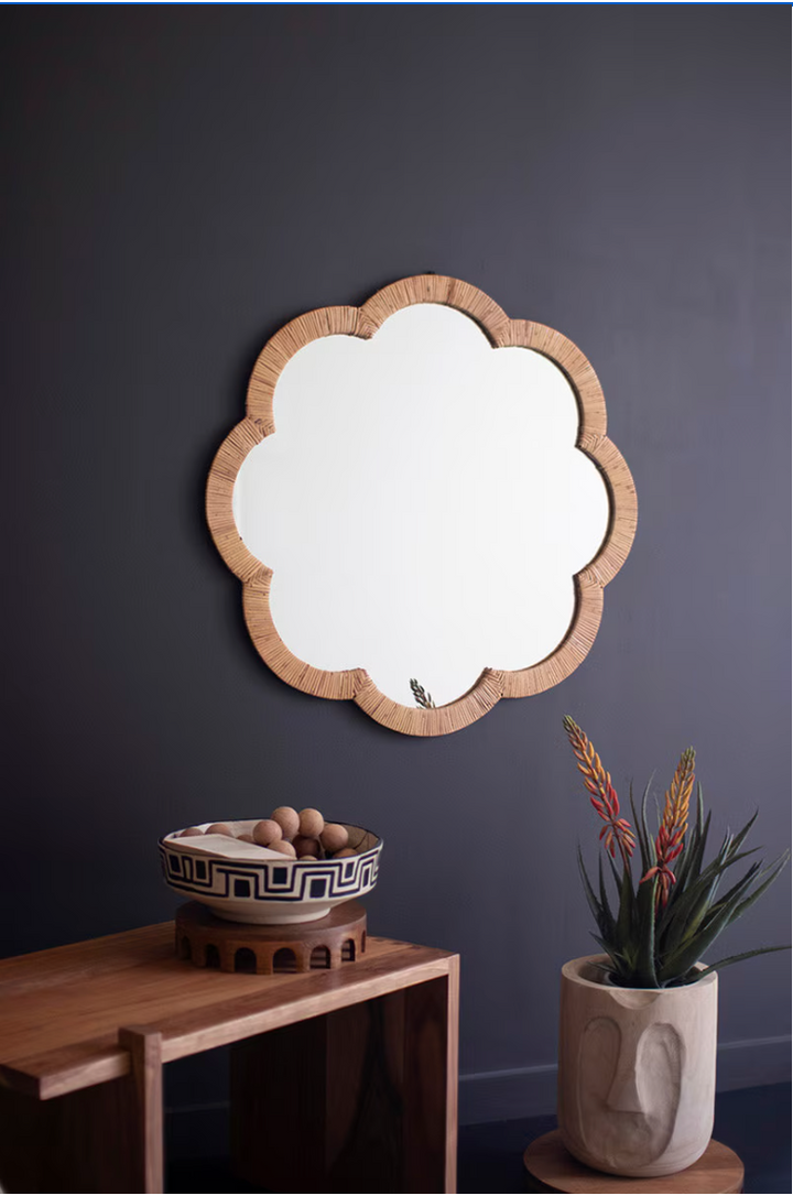 Woven Cane Flower Shaped Framed Mirror