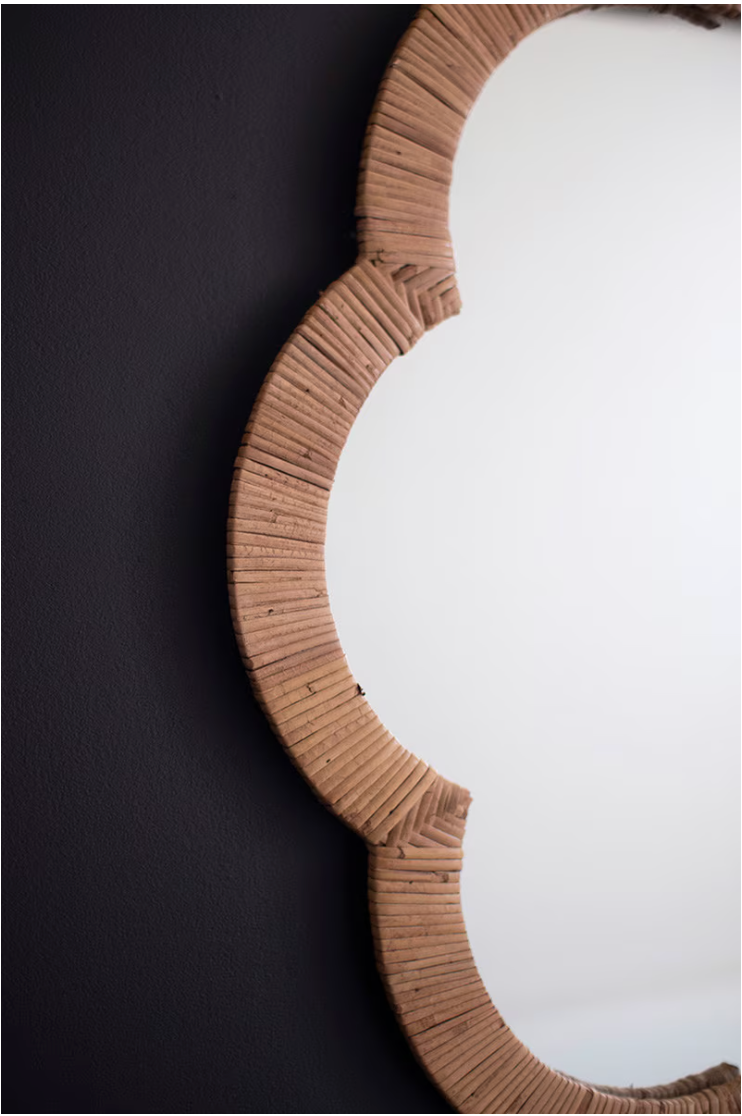Woven Cane Flower Shaped Framed Mirror