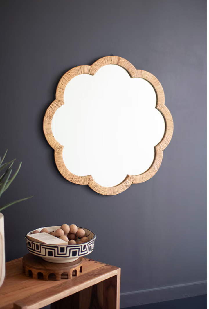 Woven Cane Flower Shaped Framed Mirror