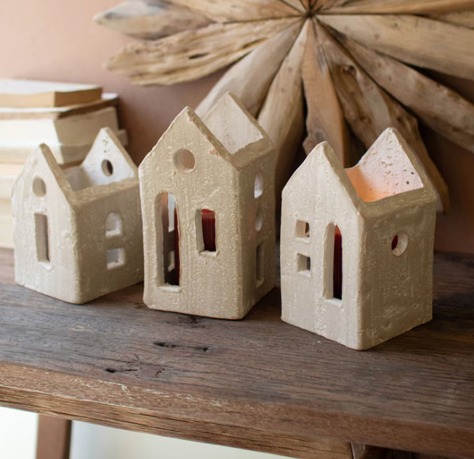 Gray Washed Clay House Luminary
