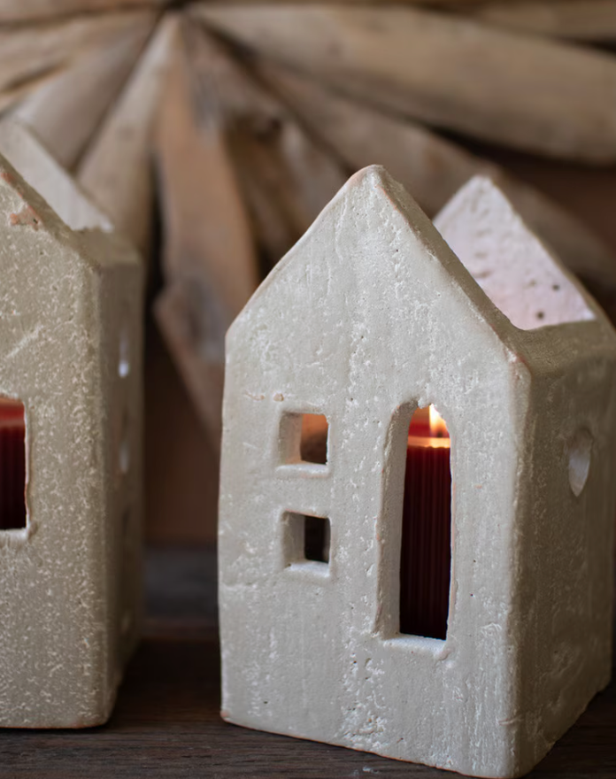 Gray Washed Clay House Luminary