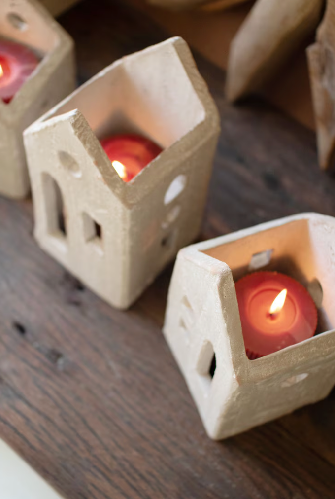 Gray Washed Clay House Luminary