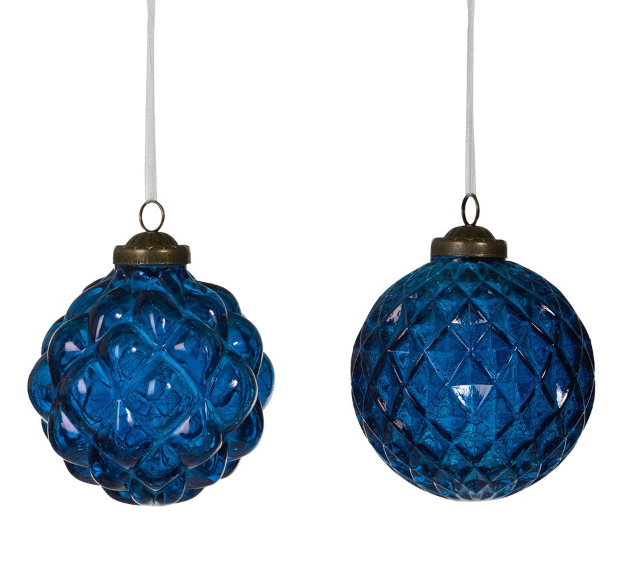 Textural Opaque Blue Glass Ball Ornament